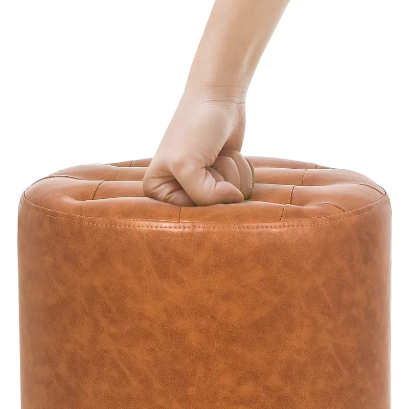 Pouf rond capitonné en similicuir pour repose-pieds