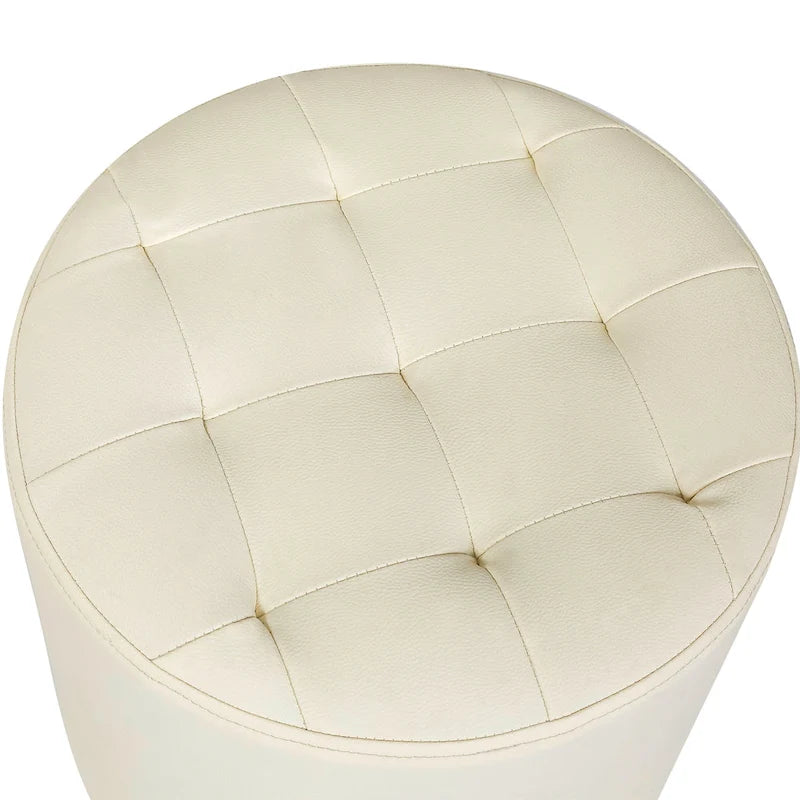 Pouf rond capitonné en similicuir pour repose-pieds