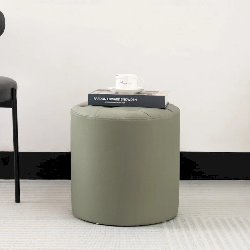Pouf rond capitonné en similicuir pour repose-pieds