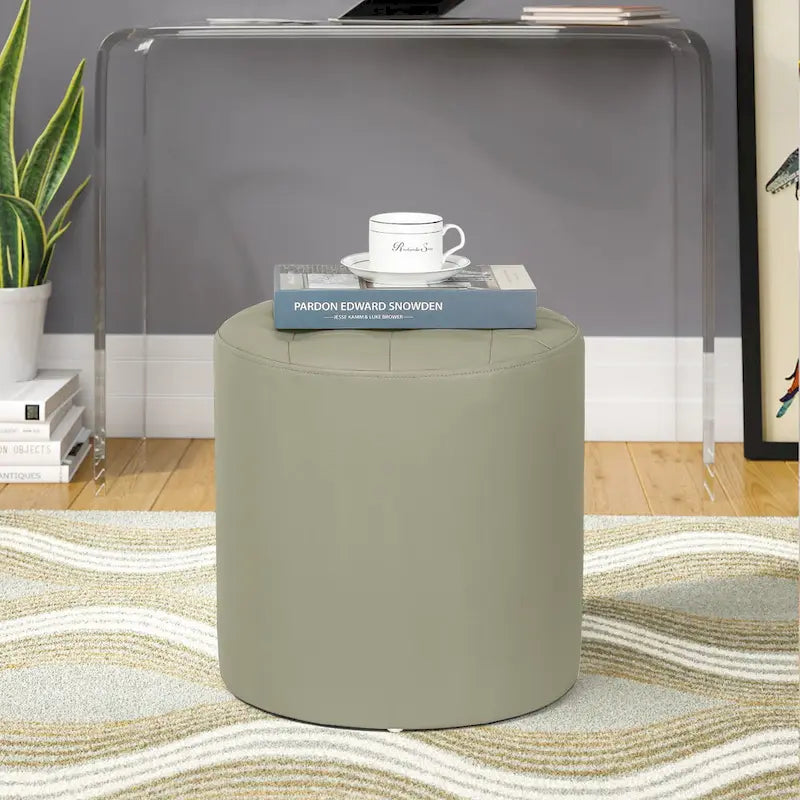 Pouf rond capitonné en similicuir pour repose-pieds
