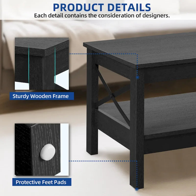 Table basse de ferme avec étagère, table centrale à 2 niveaux pour salon