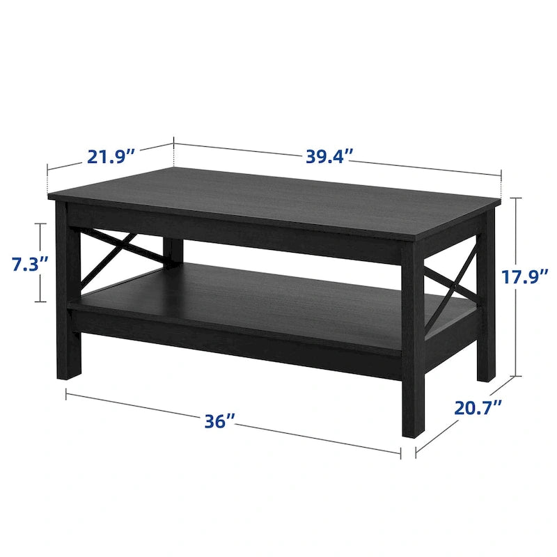 Table basse de ferme avec étagère, table centrale à 2 niveaux pour salon