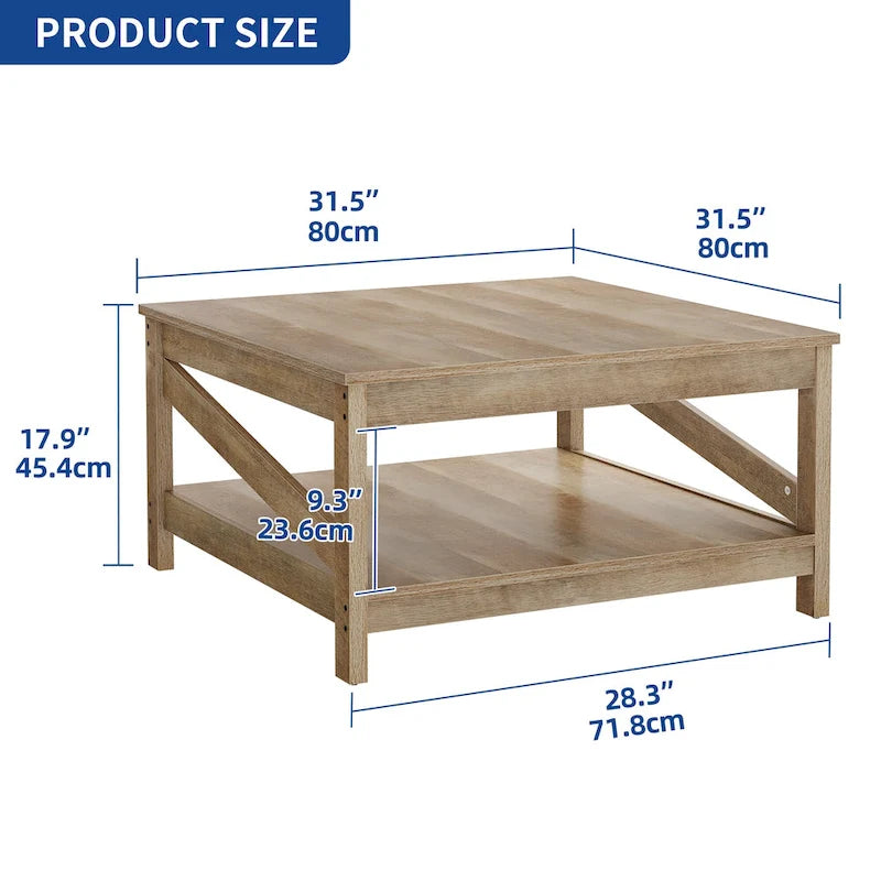 Table basse de ferme avec étagère, table centrale à 2 niveaux pour salon