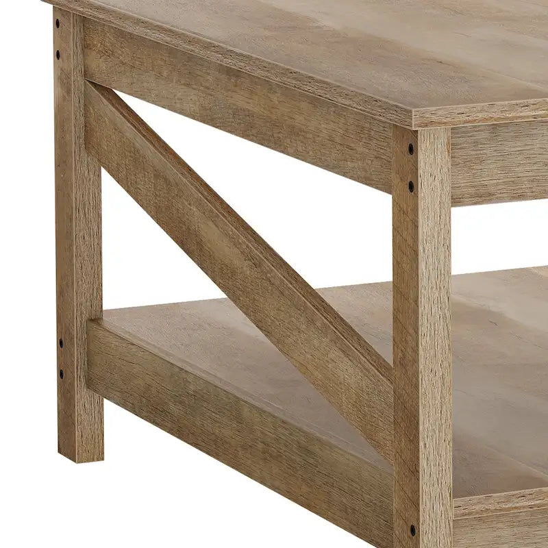 Table basse de ferme avec étagère, table centrale à 2 niveaux pour salon