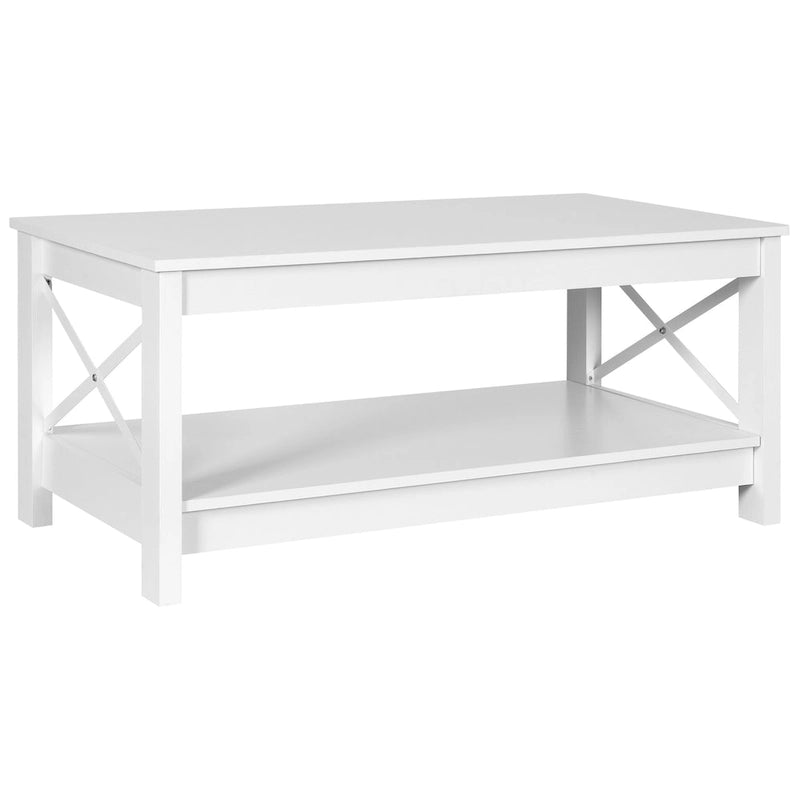 Table basse de ferme avec étagère, table centrale à 2 niveaux pour salon