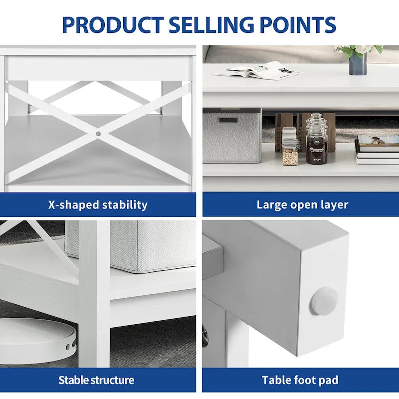 Table basse de ferme avec étagère, table centrale à 2 niveaux pour salon