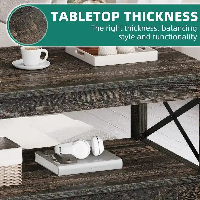 Table basse de ferme avec étagère, table centrale à 2 niveaux pour salon