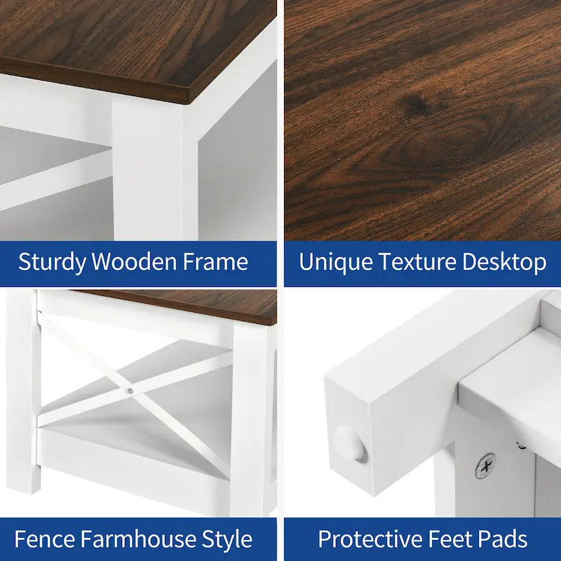 Table basse de ferme avec étagère, table centrale à 2 niveaux pour salon