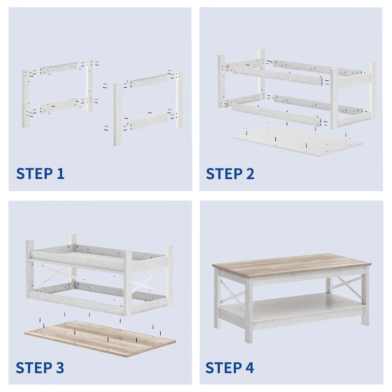 Table basse de ferme avec étagère, table centrale à 2 niveaux pour salon