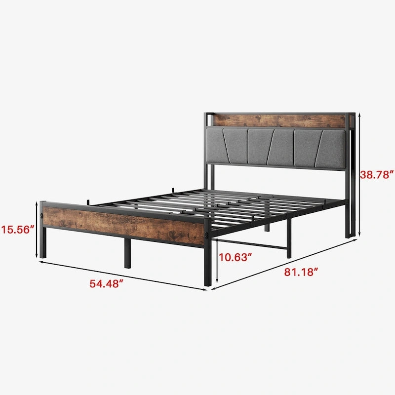 Tête de lit de rangement pour lit double avec station de recharge