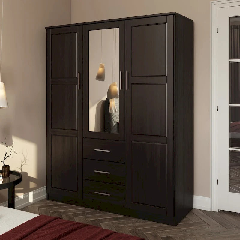 Armoire 3 portes en bois massif avec portes en bois massif ou portes miroir
