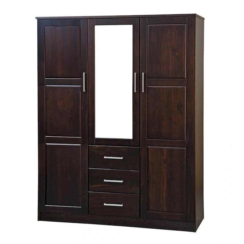 Armoire 3 portes en bois massif avec portes en bois massif ou portes miroir