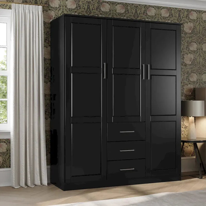 Armoire 3 portes en bois massif avec portes en bois massif ou portes miroir