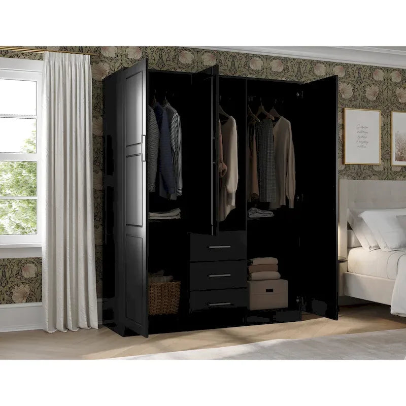 Armoire 3 portes en bois massif avec portes en bois massif ou portes miroir