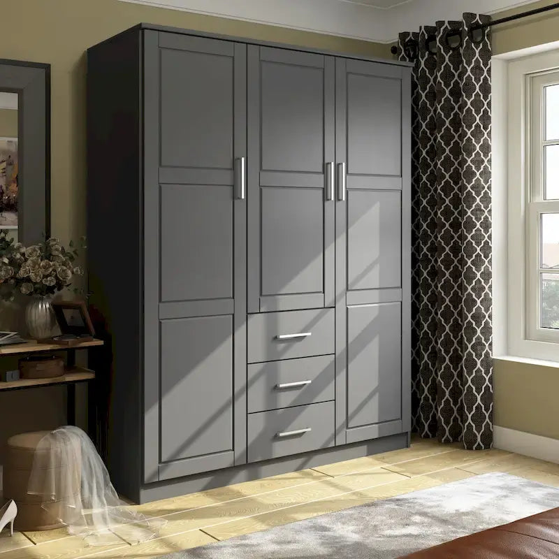Armoire 3 portes en bois massif avec portes en bois massif ou portes miroir