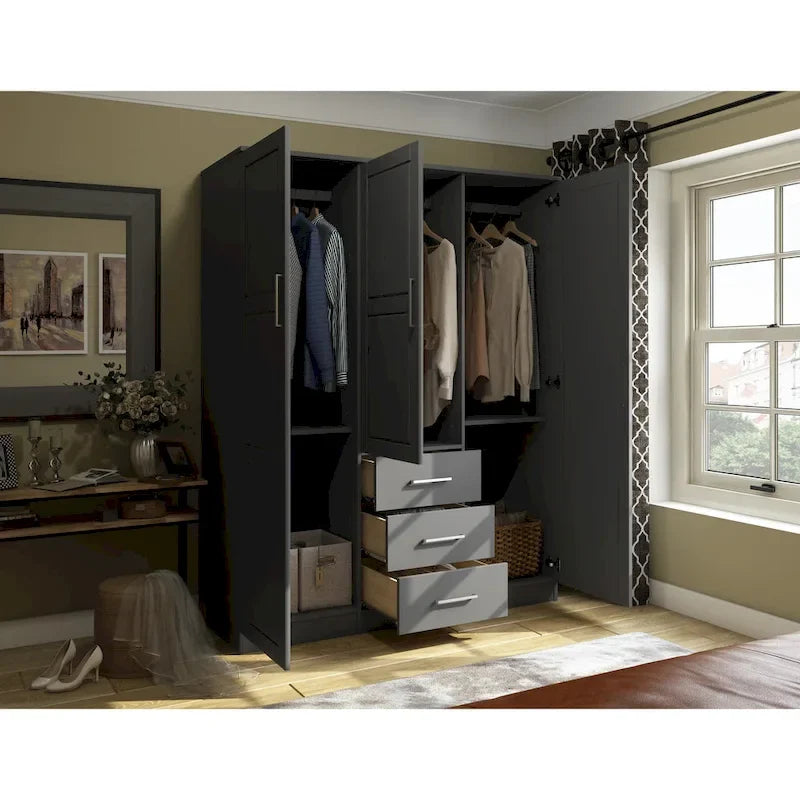 Armoire 3 portes en bois massif avec portes en bois massif ou portes miroir