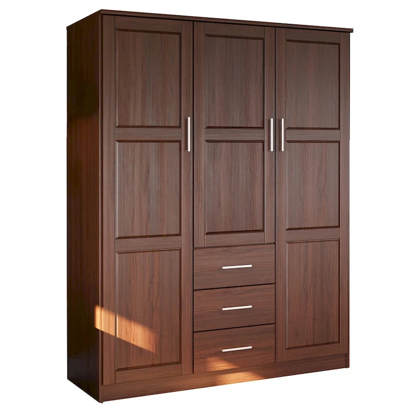 Armoire 3 portes en bois massif avec portes en bois massif ou portes miroir