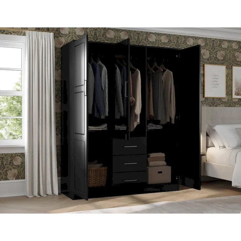Armoire 3 portes en bois massif avec portes en bois massif ou portes miroir