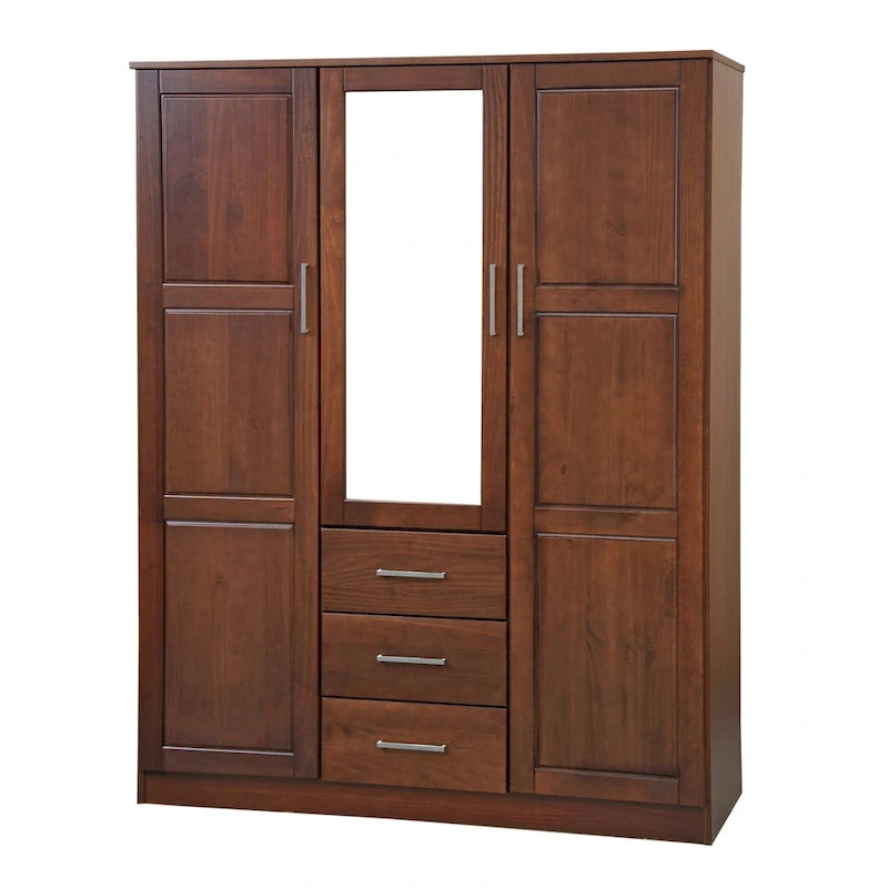 Armoire 3 portes en bois massif avec portes en bois massif ou portes miroir