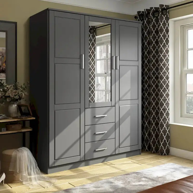 Armoire 3 portes en bois massif avec portes en bois massif ou portes miroir