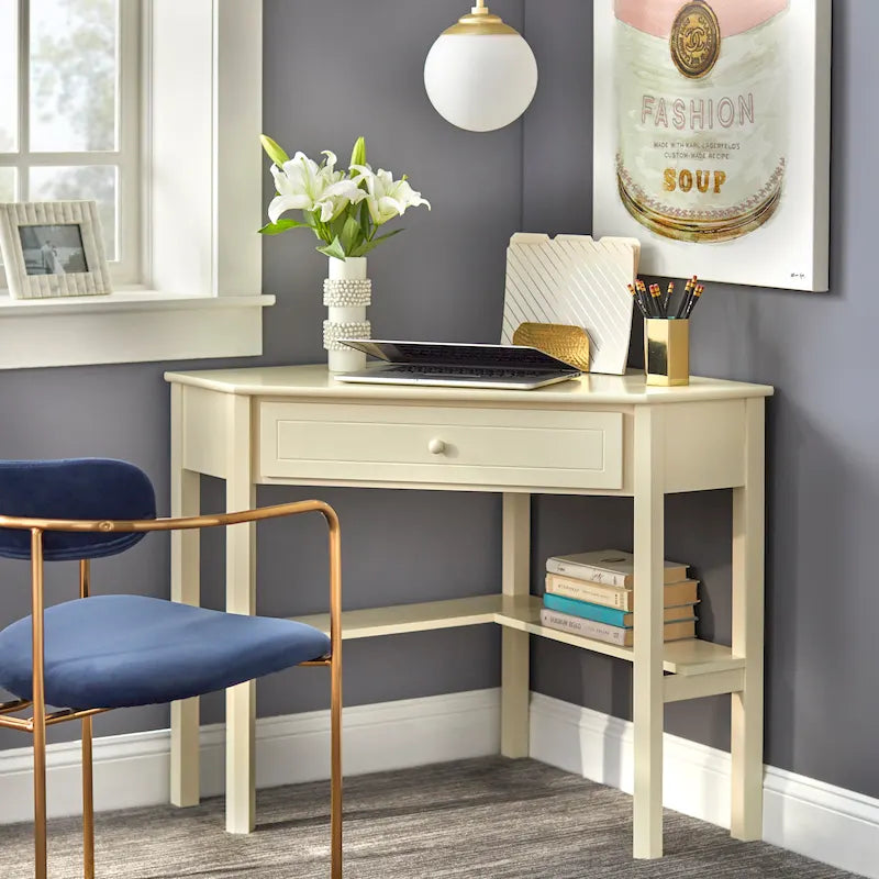 Bureau d'angle pour ordinateur en bois massif/MDF