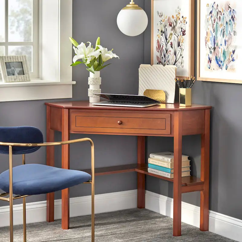 Bureau d'angle pour ordinateur en bois massif/MDF