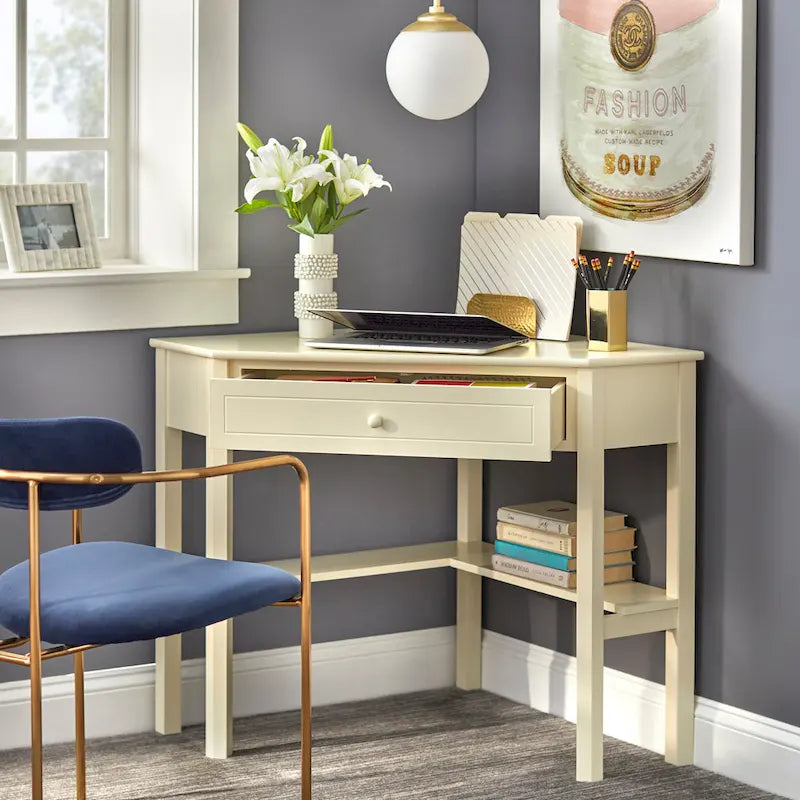 Bureau d'angle pour ordinateur en bois massif/MDF