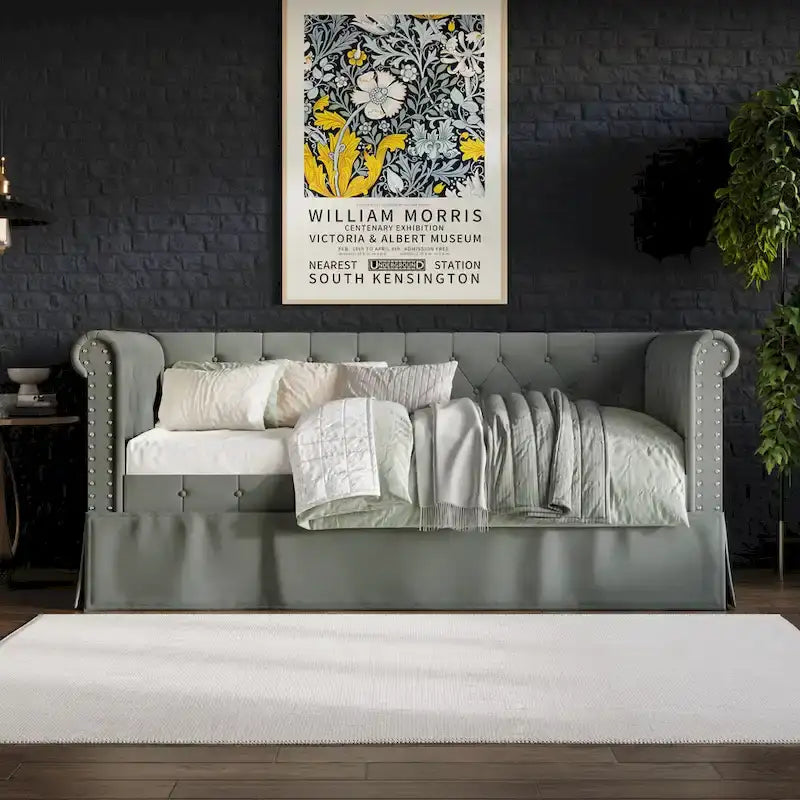 CraftPorch Twin Size Chesterfield Daybed In Linen With Trundle