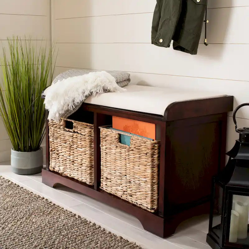 Banc coffre de rangement tissé marron - 33.5 x 16.1 x 19.9 - 34Lx16Px20H