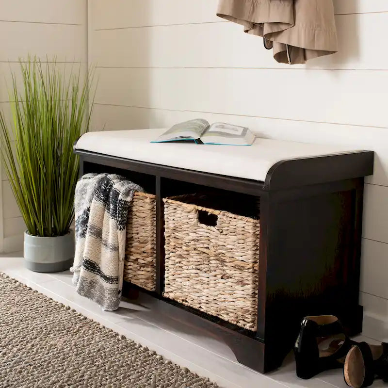 Banc coffre de rangement tissé marron - 33.5 x 16.1 x 19.9 - 34Lx16Px20H