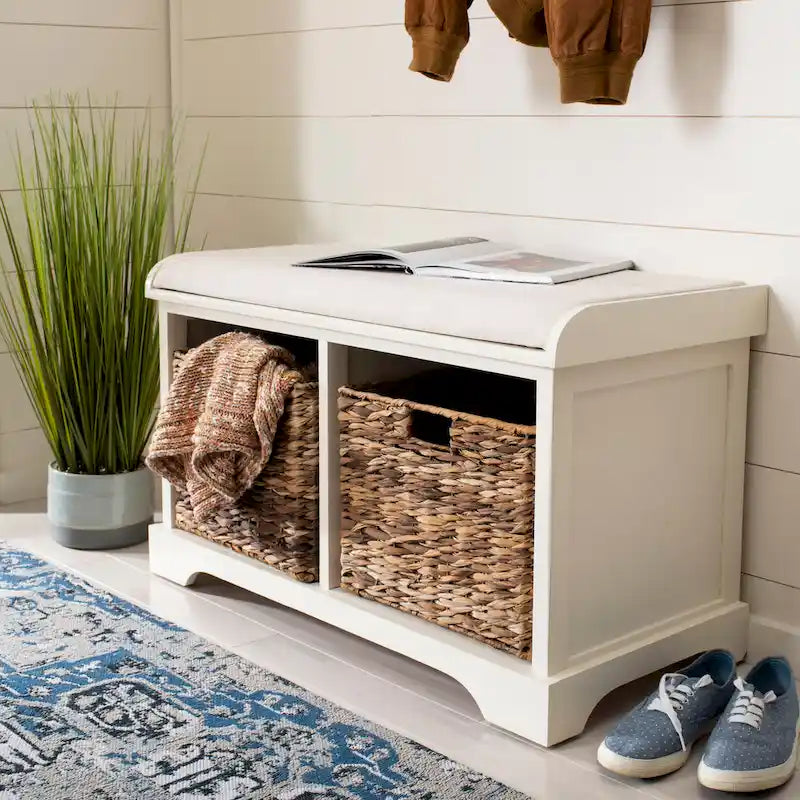Banc coffre de rangement tissé marron - 33.5 x 16.1 x 19.9 - 34Lx16Px20H