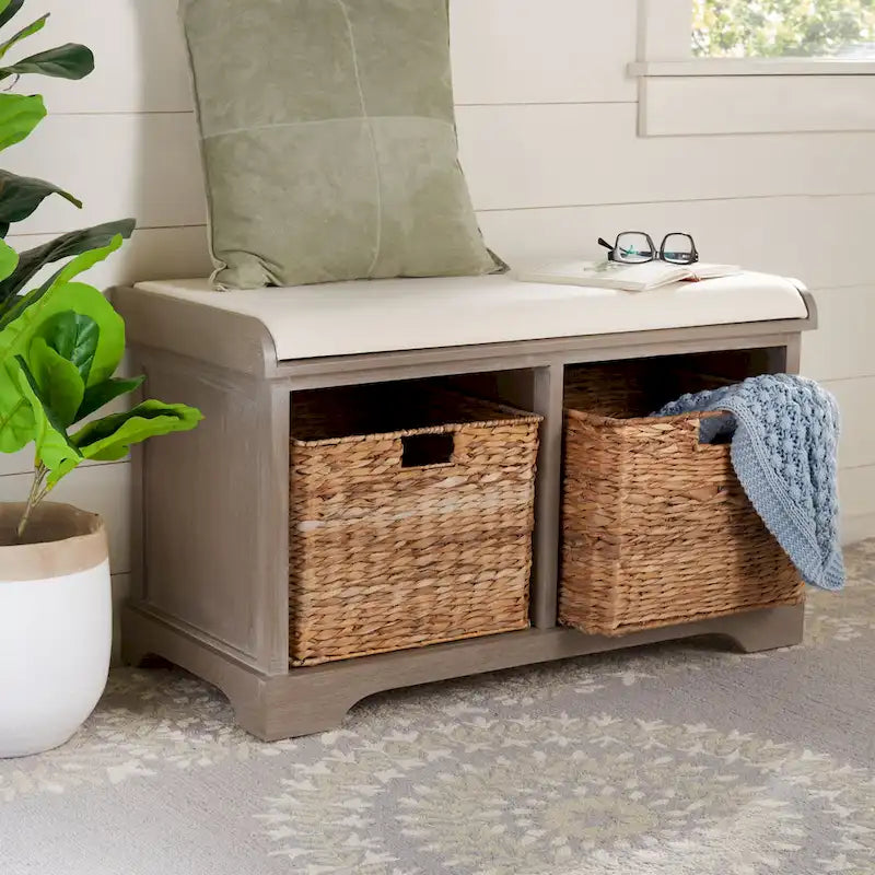 Banc coffre de rangement tissé marron - 33.5 x 16.1 x 19.9 - 34Lx16Px20H
