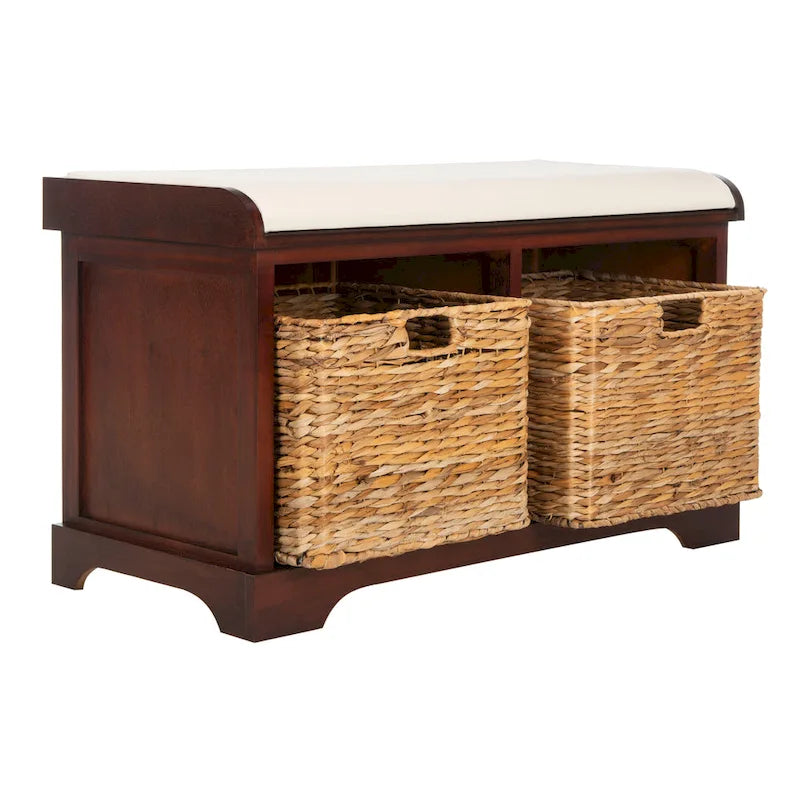 Banc coffre de rangement tissé marron - 33.5 x 16.1 x 19.9 - 34Lx16Px20H