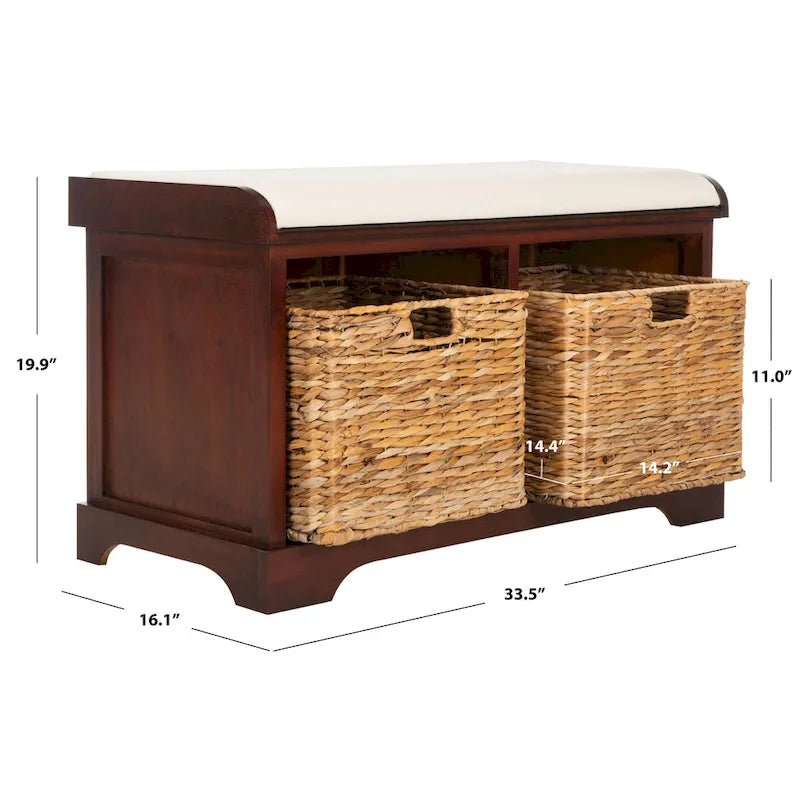 Banc coffre de rangement tissé marron - 33.5 x 16.1 x 19.9 - 34Lx16Px20H