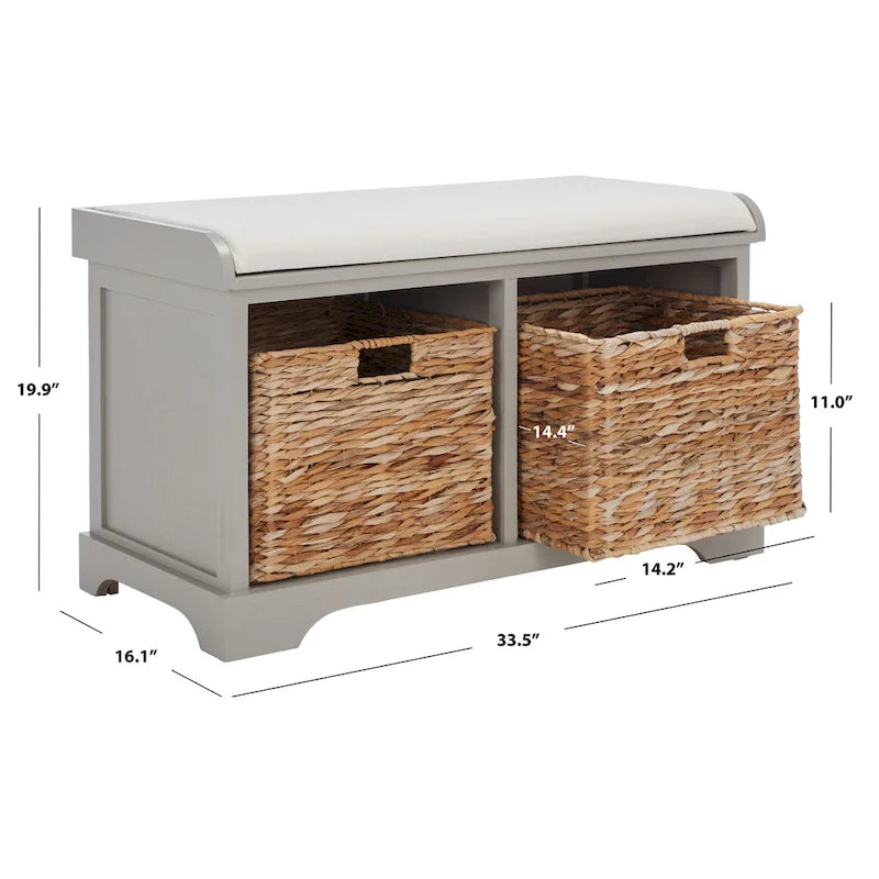 Banc coffre de rangement tissé marron - 33.5 x 16.1 x 19.9 - 34Lx16Px20H