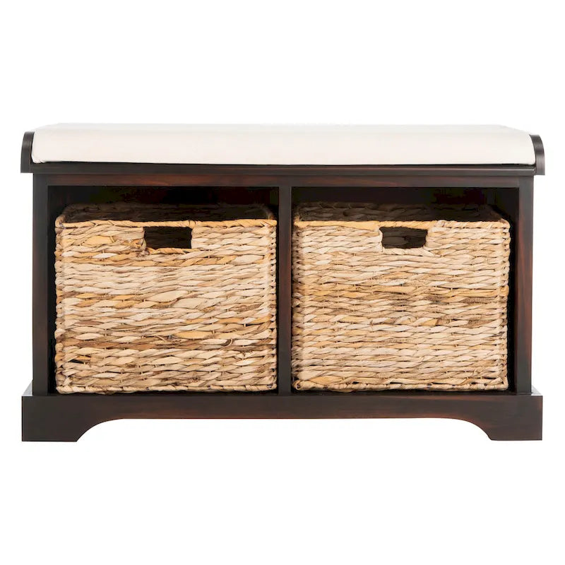 Banc coffre de rangement tissé marron - 33.5 x 16.1 x 19.9 - 34Lx16Px20H