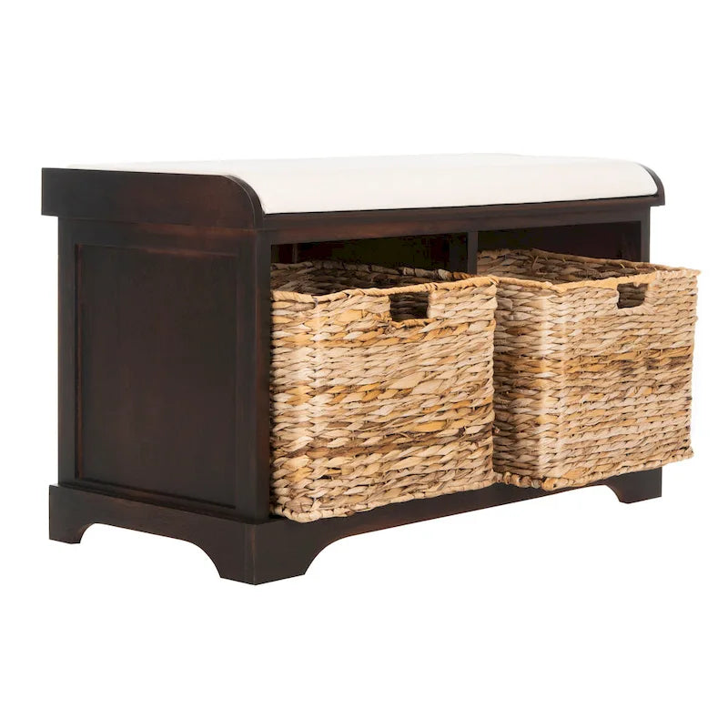 Banc coffre de rangement tissé marron - 33.5 x 16.1 x 19.9 - 34Lx16Px20H