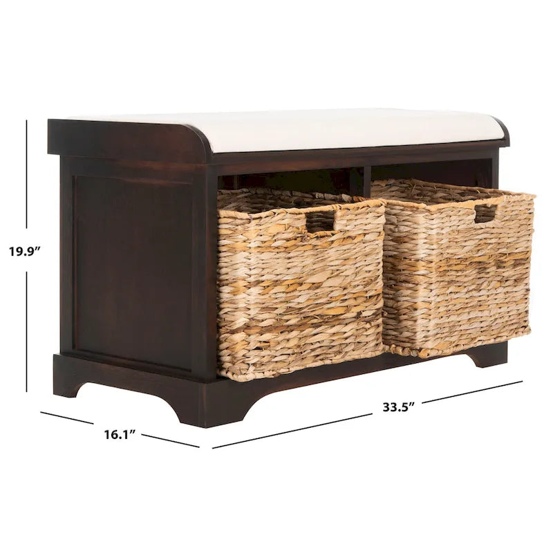 Banc coffre de rangement tissé marron - 33.5 x 16.1 x 19.9 - 34Lx16Px20H