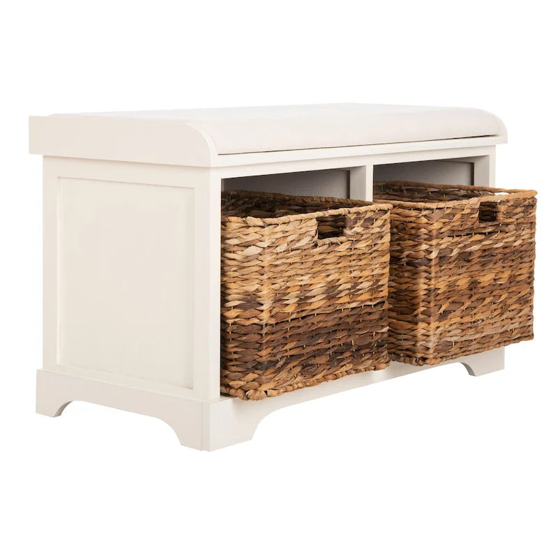 Banc coffre de rangement tissé marron - 33.5 x 16.1 x 19.9 - 34Lx16Px20H