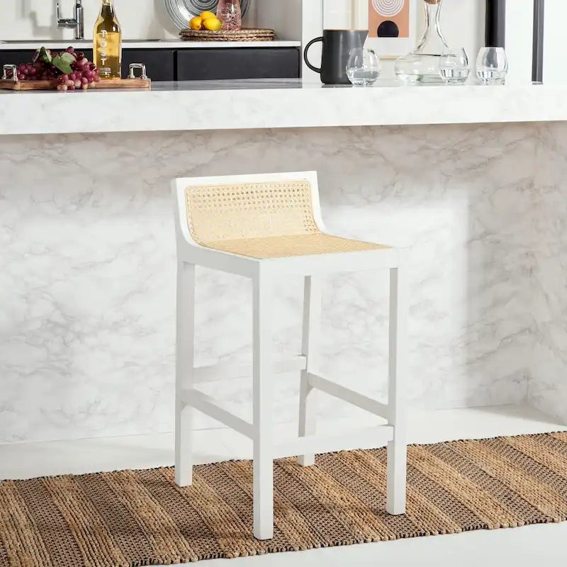Tabouret de comptoir en rotin à dossier bas - 41 L x 48 P x 79 H cm - 41Lx48Px79H cm