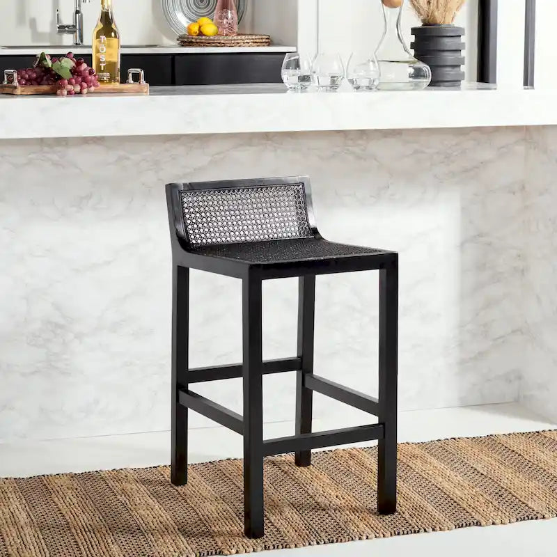 Tabouret de comptoir en rotin à dossier bas - 41 L x 48 P x 79 H cm - 41Lx48Px79H cm