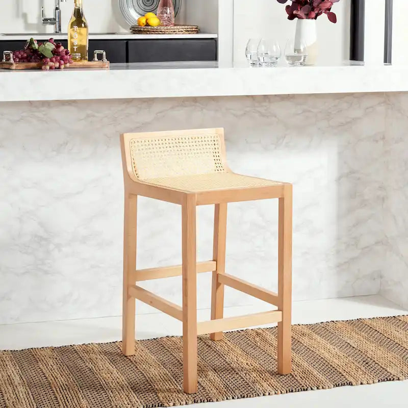 Tabouret de comptoir en rotin à dossier bas - 41 L x 48 P x 79 H cm - 41Lx48Px79H cm