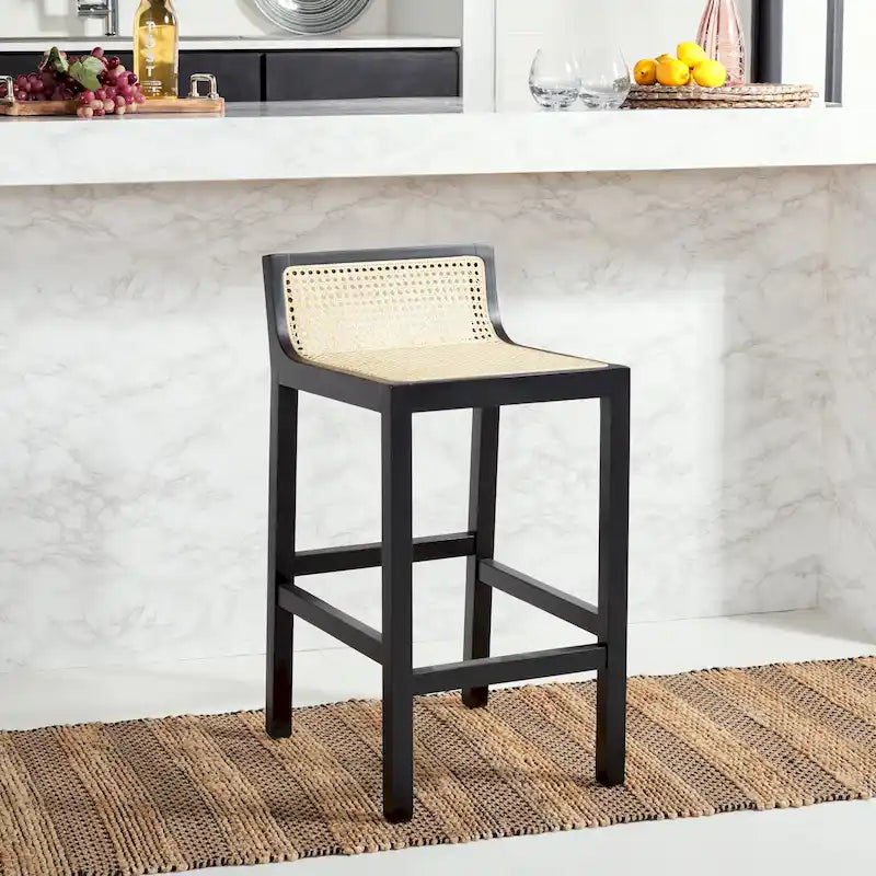 Tabouret de comptoir en rotin à dossier bas - 41 L x 48 P x 79 H cm - 41Lx48Px79H cm