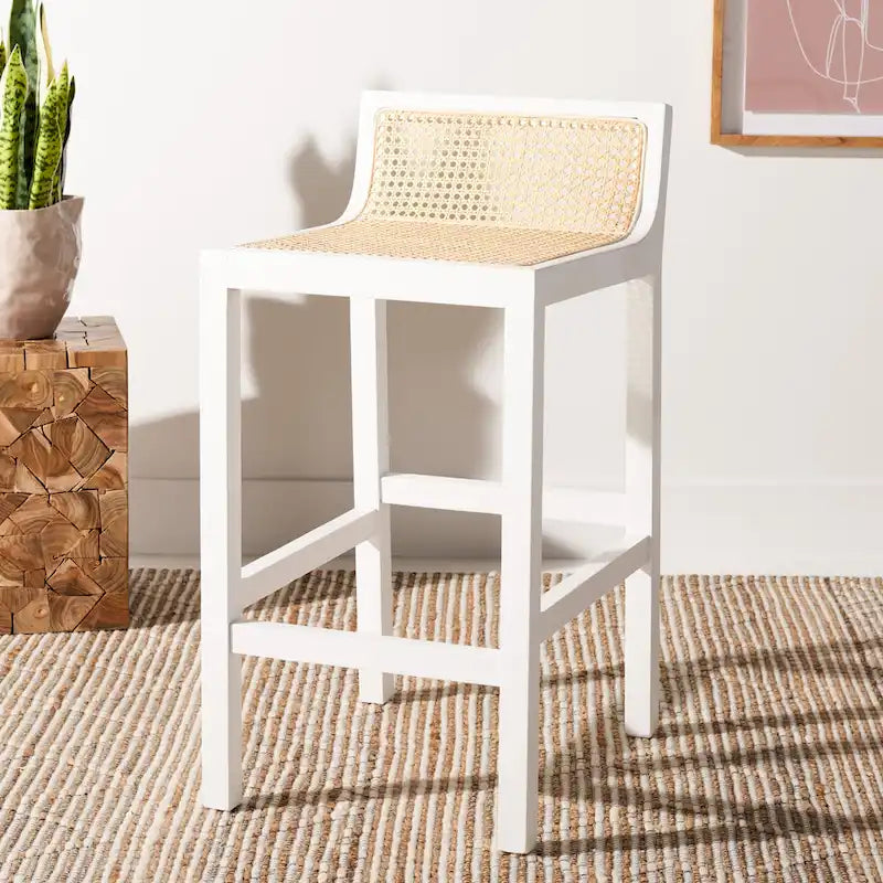 Tabouret de comptoir en rotin à dossier bas - 41 L x 48 P x 79 H cm - 41Lx48Px79H cm