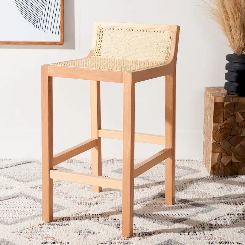 Tabouret de comptoir en rotin à dossier bas - 41 L x 48 P x 79 H cm - 41Lx48Px79H cm