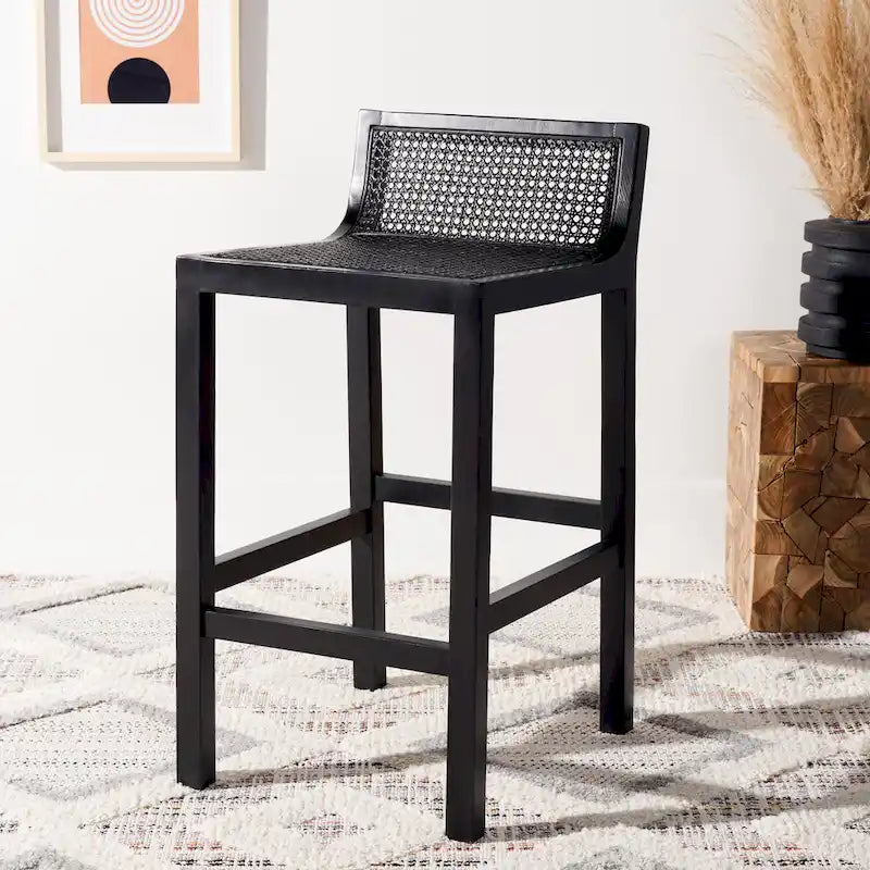 Tabouret de comptoir en rotin à dossier bas - 41 L x 48 P x 79 H cm - 41Lx48Px79H cm