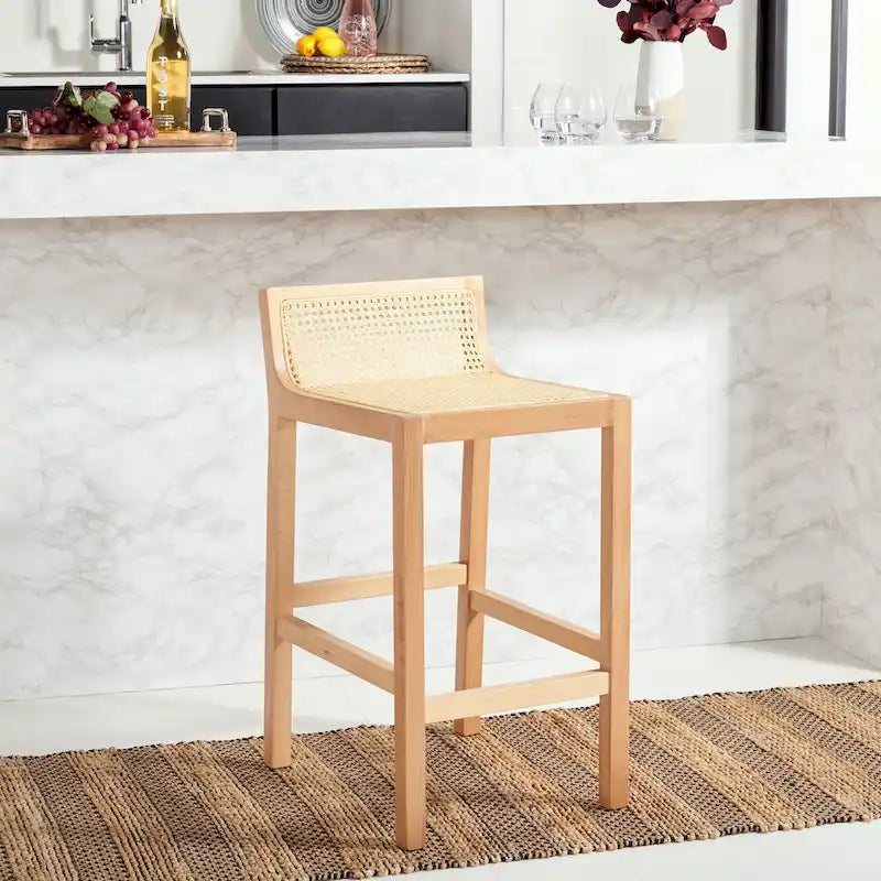 Tabouret de comptoir en rotin à dossier bas - 41 L x 48 P x 79 H cm - 41Lx48Px79H cm