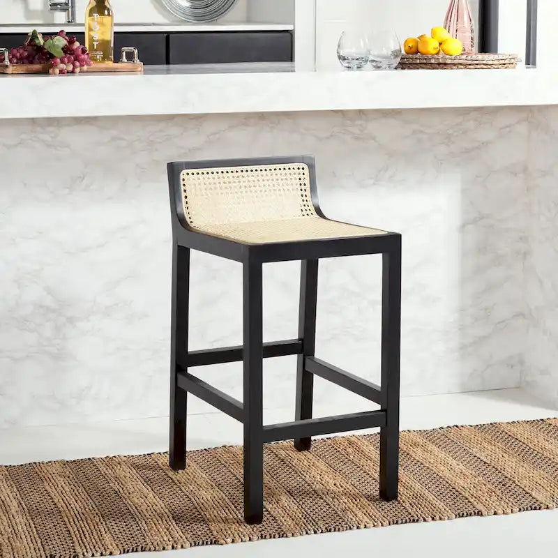Tabouret de comptoir en rotin à dossier bas - 41 L x 48 P x 79 H cm - 41Lx48Px79H cm