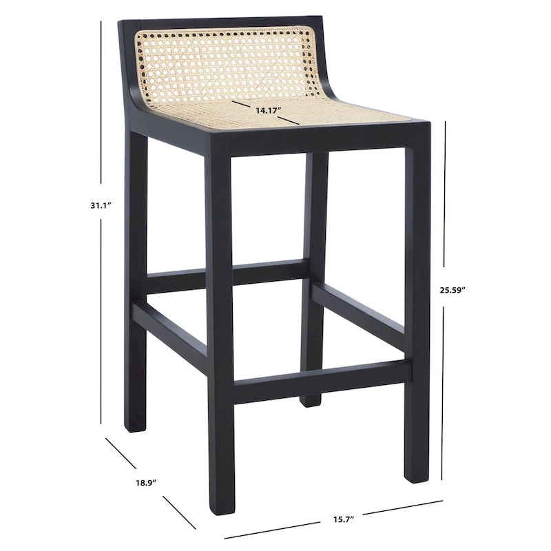 Tabouret de comptoir en rotin à dossier bas - 41 L x 48 P x 79 H cm - 41Lx48Px79H cm