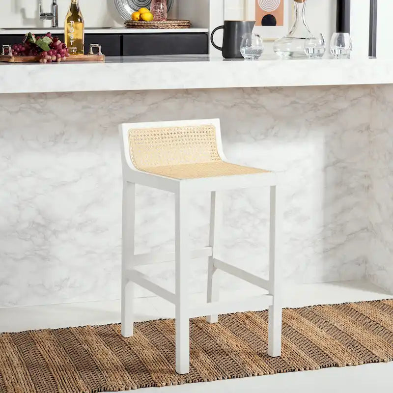 Tabouret de comptoir en rotin à dossier bas - 41 L x 48 P x 79 H cm - 41Lx48Px79H cm